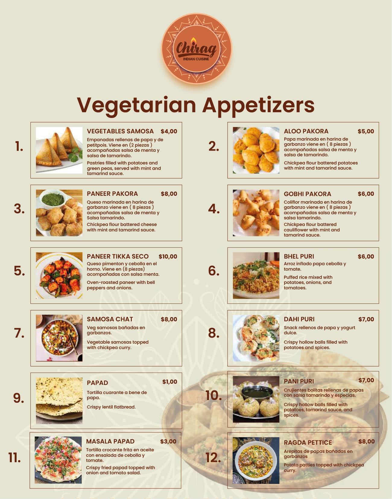 Hoja de Menú 02 - Vegetarian Appetizers